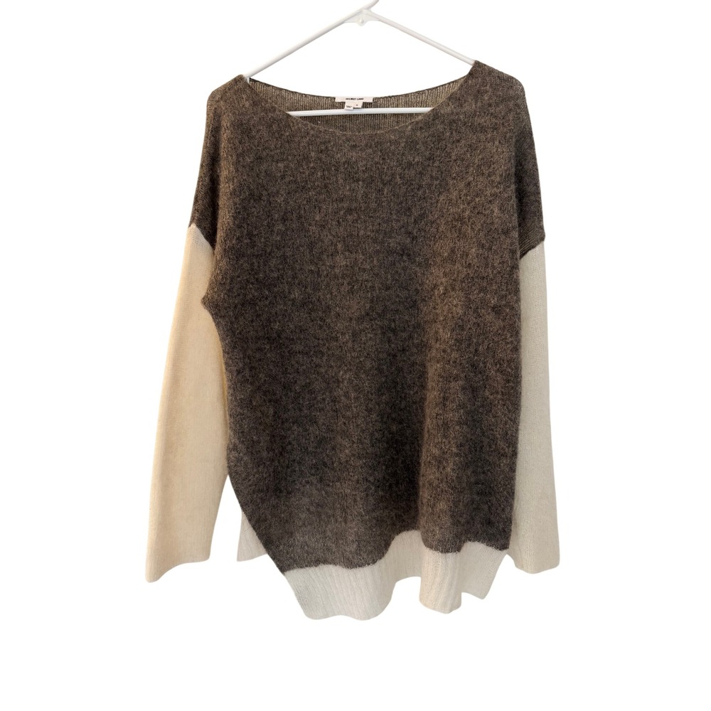 Helmut Lang Gray Cream Alpaca Mohair Colorblock Asymmetrical Sweater Womens S